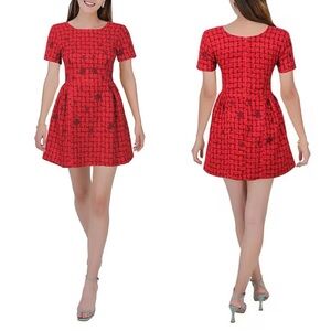 NWT Fanm Mon Samantha Tweed Embroidered Scoop Neck Cap Sleeve A-line Mini Dress